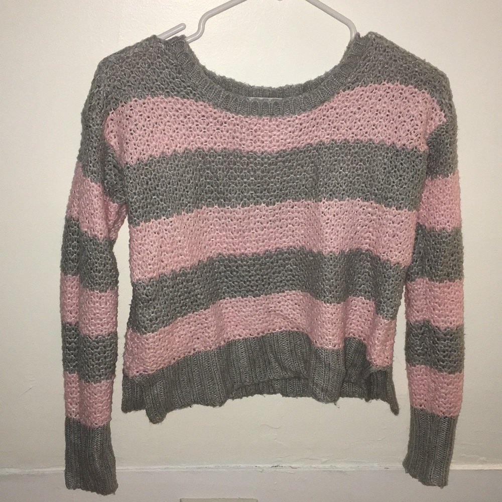 Pink and grey striped sweater